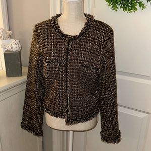 Johnathan Martin Studio size 12 tweed fringed jacket in brown/tan toned EUC